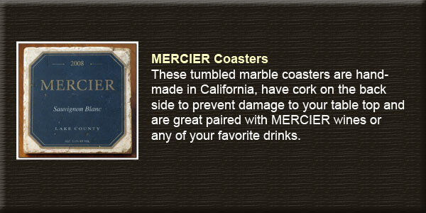 Mercier, hand made, tumbled marble coasters.